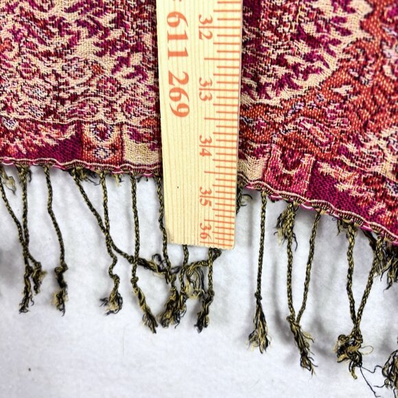 Fuchia Shawl Scarf Wrap Stole 100% Cashmere Pashmina Fringe Paisley - Picture 6 of 7